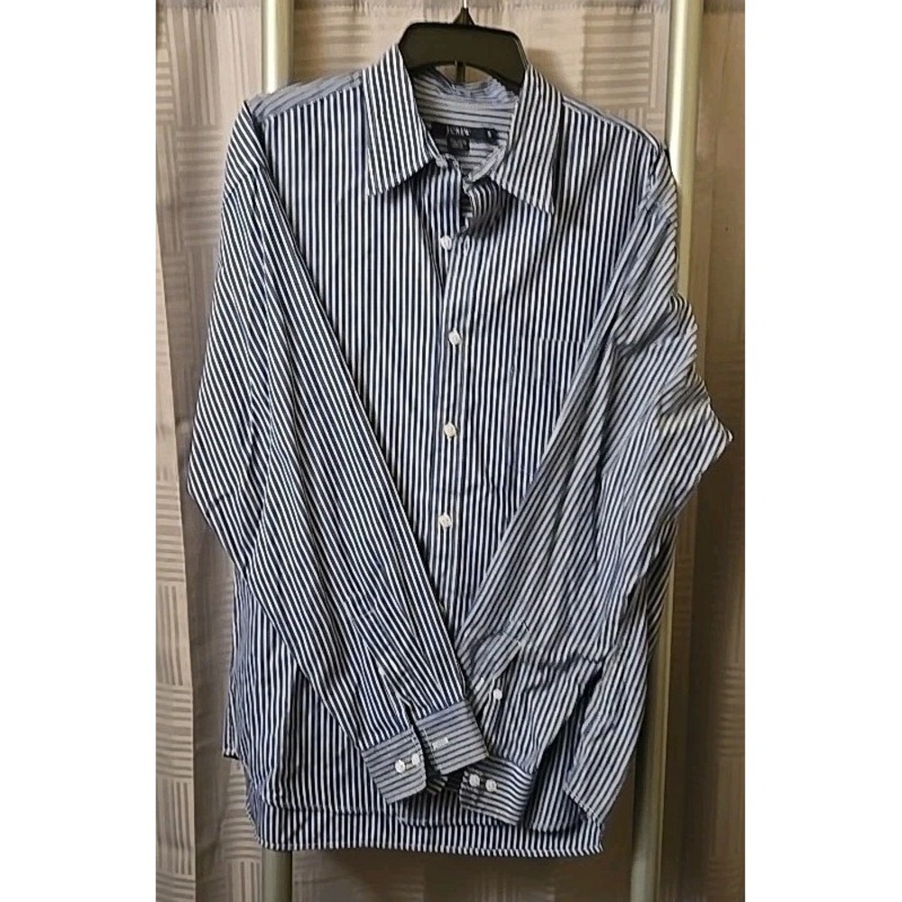 J. Crew Medium Men Button Up Blue Striped‎ Shirt Long Sleeve 100% Cotton